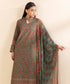Women's Unstitched Printed Moss Green And Rust Khaddar Shirt and Dupatta